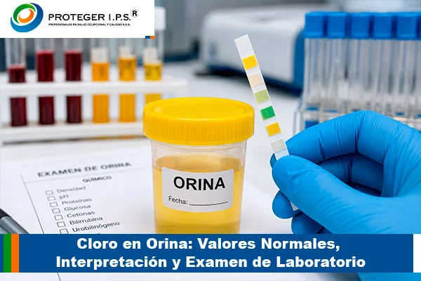 Profesional de laboratorio analizando muestra para examen de cloro en orina